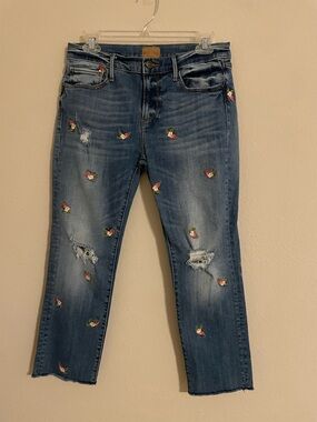 Driftwood Cropped Candace Flower Embroidered Jeans Size 28